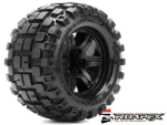 RXR3007-B2 Reifen -1/10 Monster Truck - Schwarze Felge - montiert - mit Gürtel - 12 mm Sechskant - 1/2 Versatz - RHYTM (2 Stück)